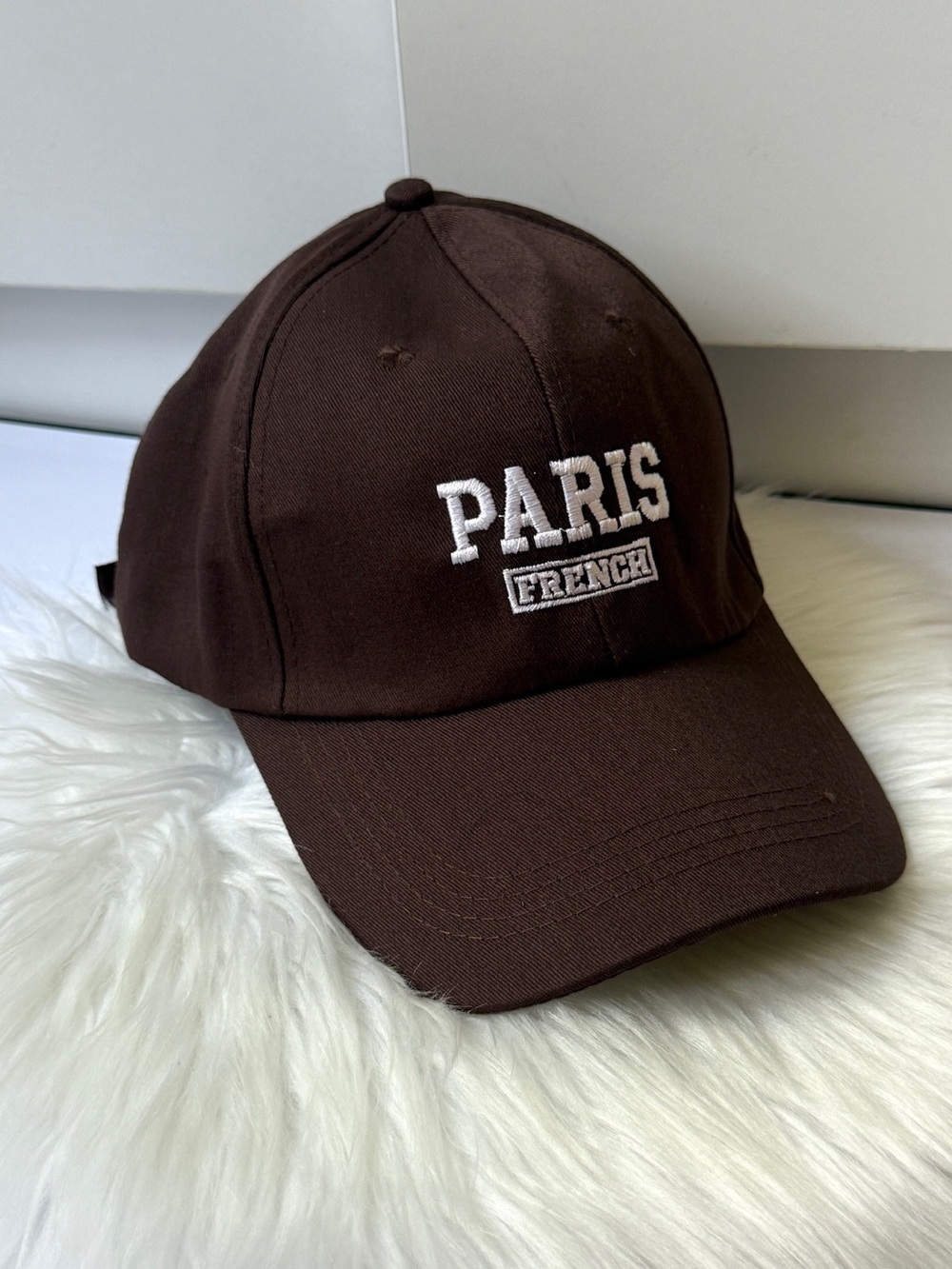 Paris French Embroidered Baseball Cap in Brown New